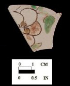 Overglaze polychrome painted cups and body sherd, Bennett's Point, 18QU28 /124 (left), 18QU28 /128 (center), and 18QU28 /133 (right). 
